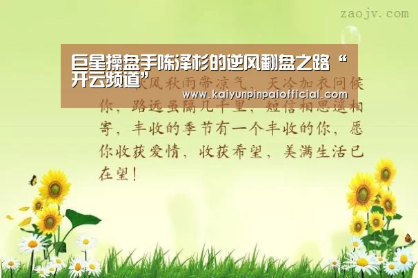 巨星操盘手陈泽杉的逆风翻盘之路“开云频道”(图1) 开云APP